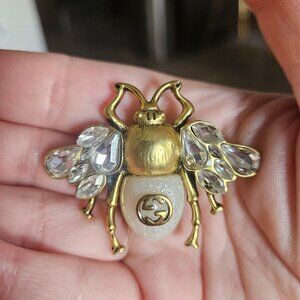 Vintage Gucci Bee Brooch with Pearl and Diamond Accents